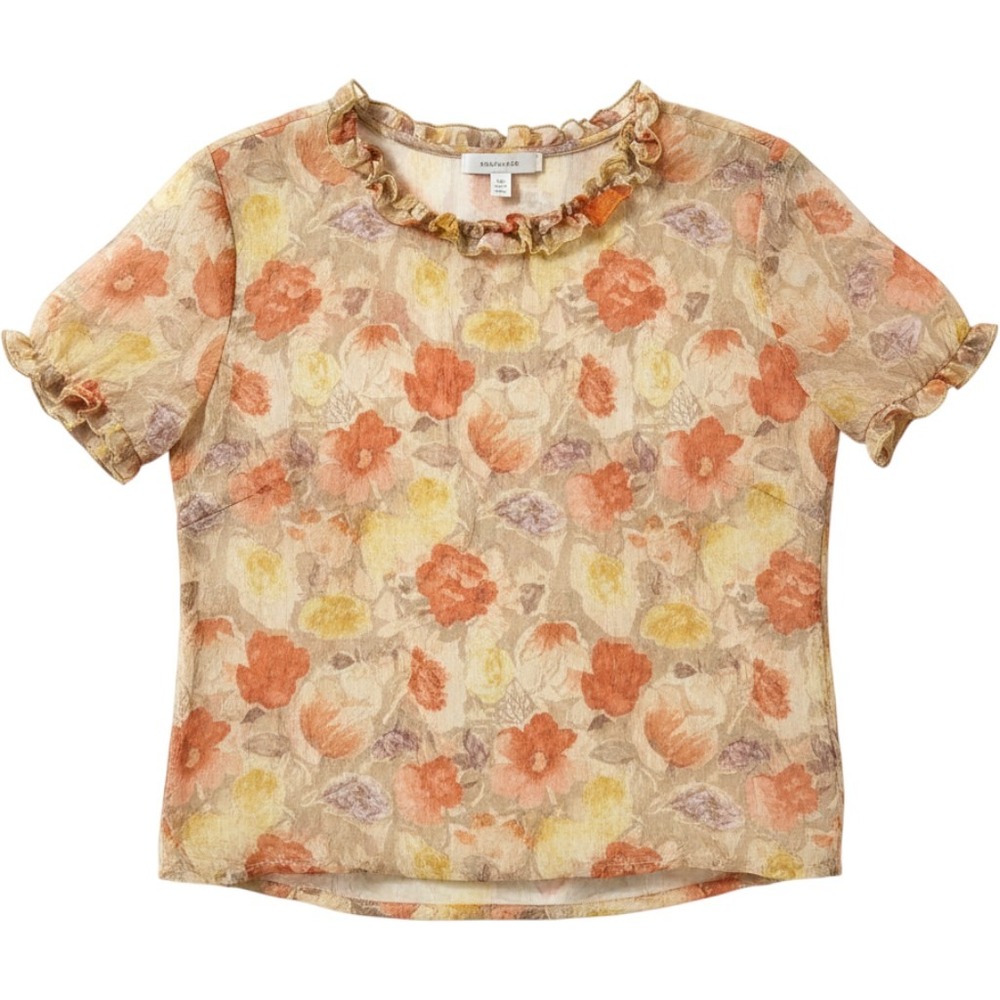 Cottagecore Whimsigoth Fairycore Retro Floral Mesh Blouse Y2K Medium